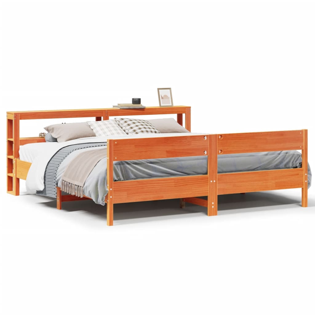 Bedframe zonder matras massief grenenhout wasbruin 200x200 cm