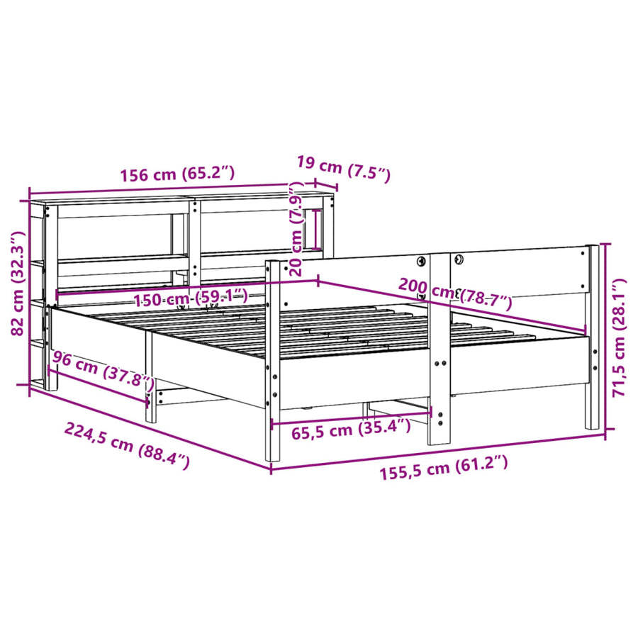 Bedframe zonder matras massief grenenhout wit 150x200 cm