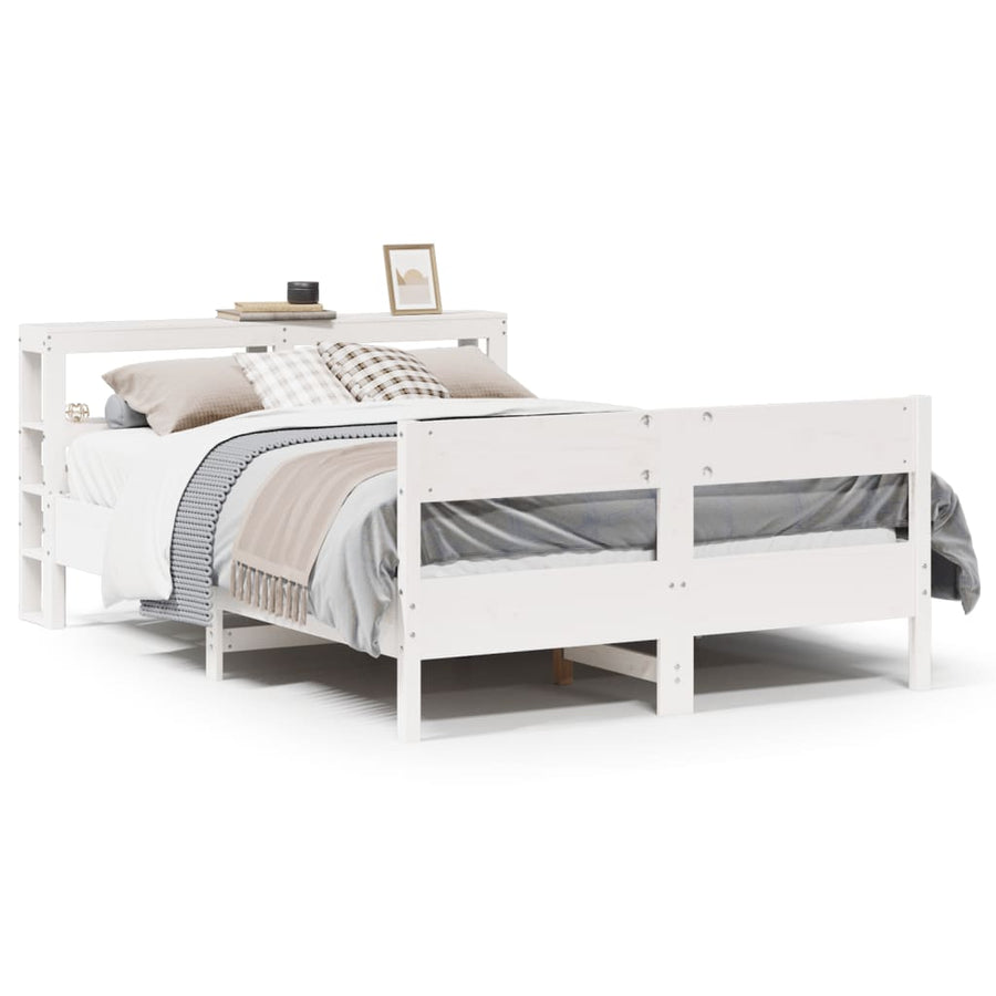 Bedframe zonder matras massief grenenhout wit 150x200 cm