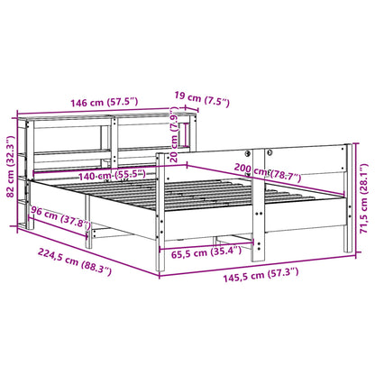 Bedframe zonder matras massief grenenhout wit 140x200 cm