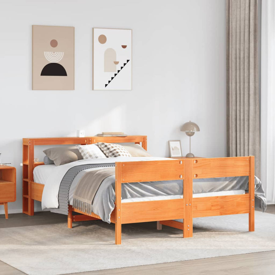 Bedframe zonder matras massief grenenhout wasbruin 140x200 cm