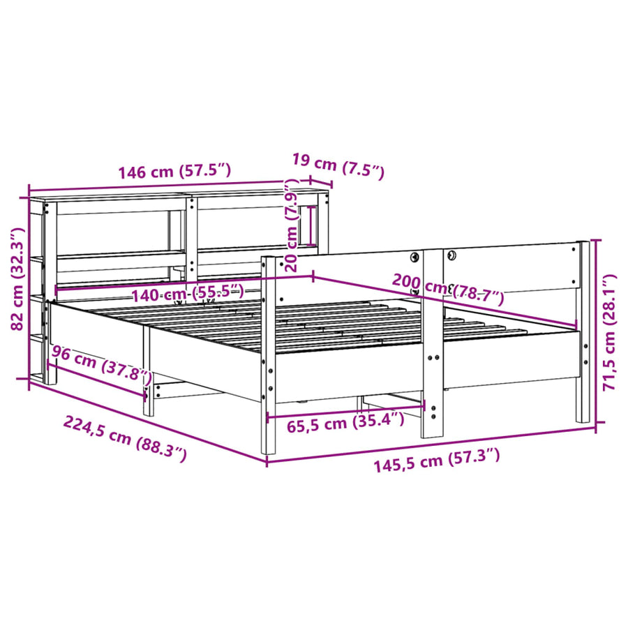 Bedframe zonder matras massief grenenhout wasbruin 140x200 cm