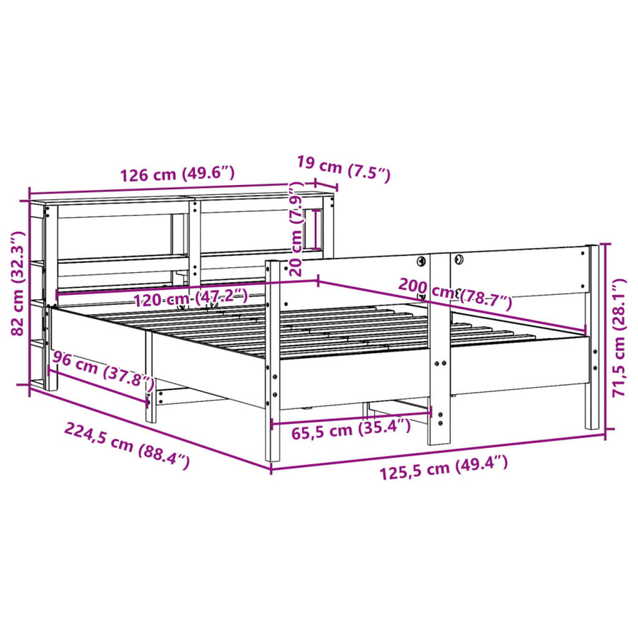 Bedframe zonder matras massief grenenhout 120x200 cm