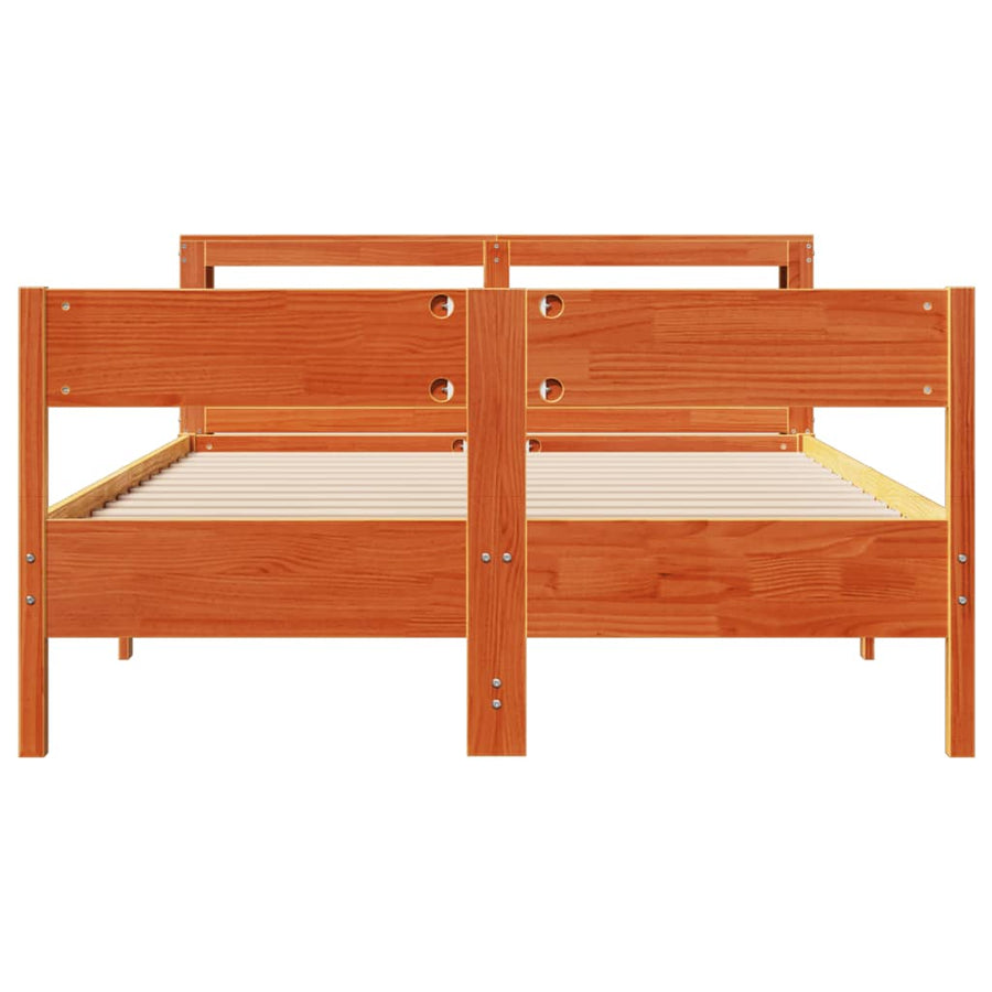 Bedframe zonder matras massief grenenhout wasbruin 135x190 cm