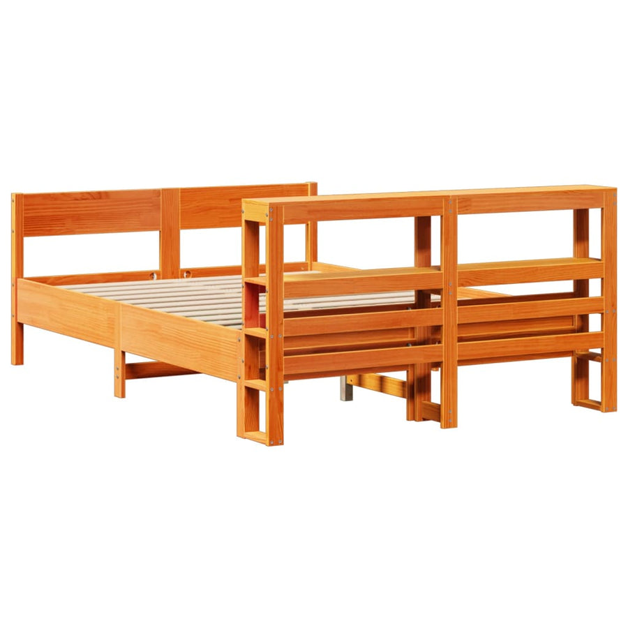 Bedframe zonder matras massief grenenhout wasbruin 135x190 cm