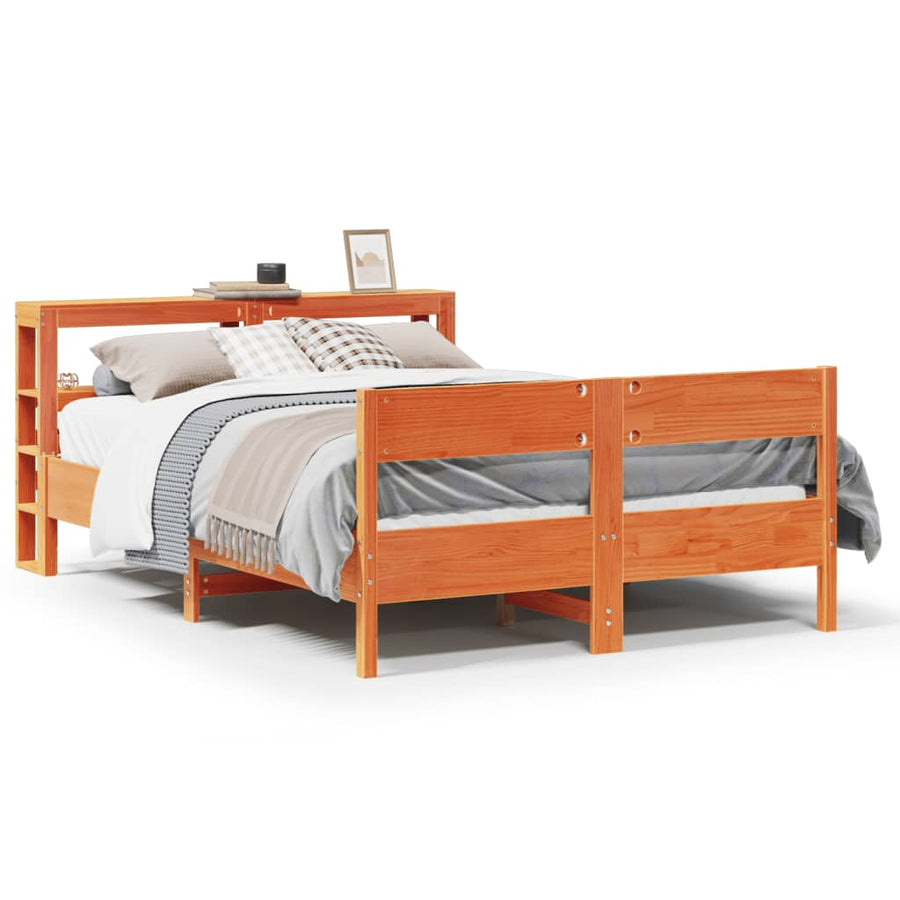 Bedframe zonder matras massief grenenhout wasbruin 135x190 cm