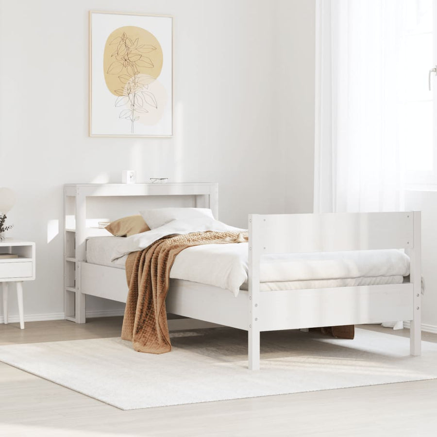 Bedframe zonder matras massief grenenhout wit 75x190 cm