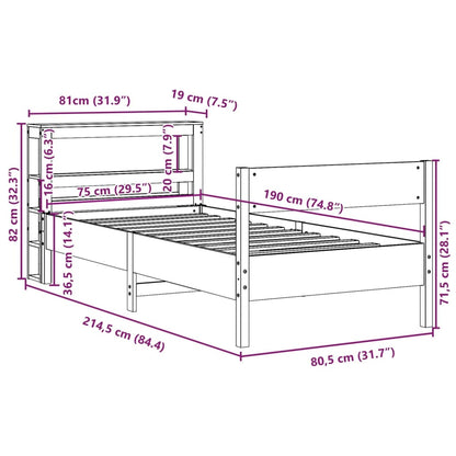 Bedframe zonder matras massief grenenhout wit 75x190 cm