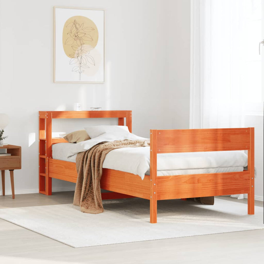 Bedframe zonder matras massief grenenhout wasbruin 75x190 cm