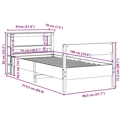Bedframe zonder matras massief grenenhout wasbruin 75x190 cm