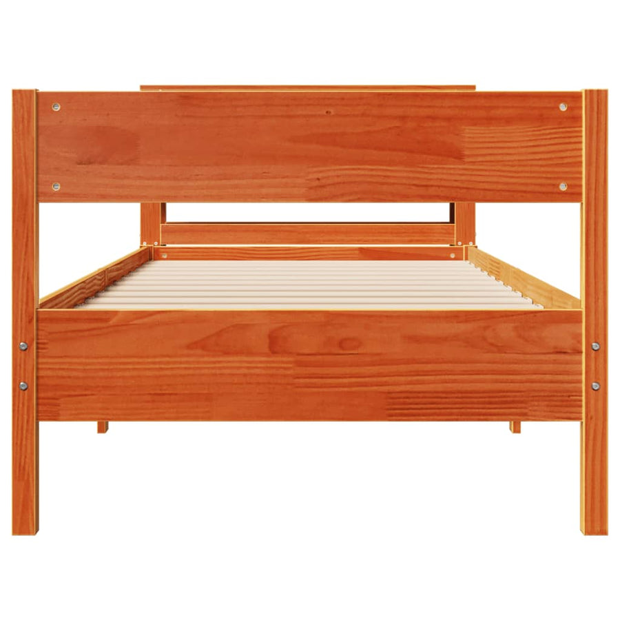 Bedframe zonder matras massief grenenhout wasbruin 75x190 cm