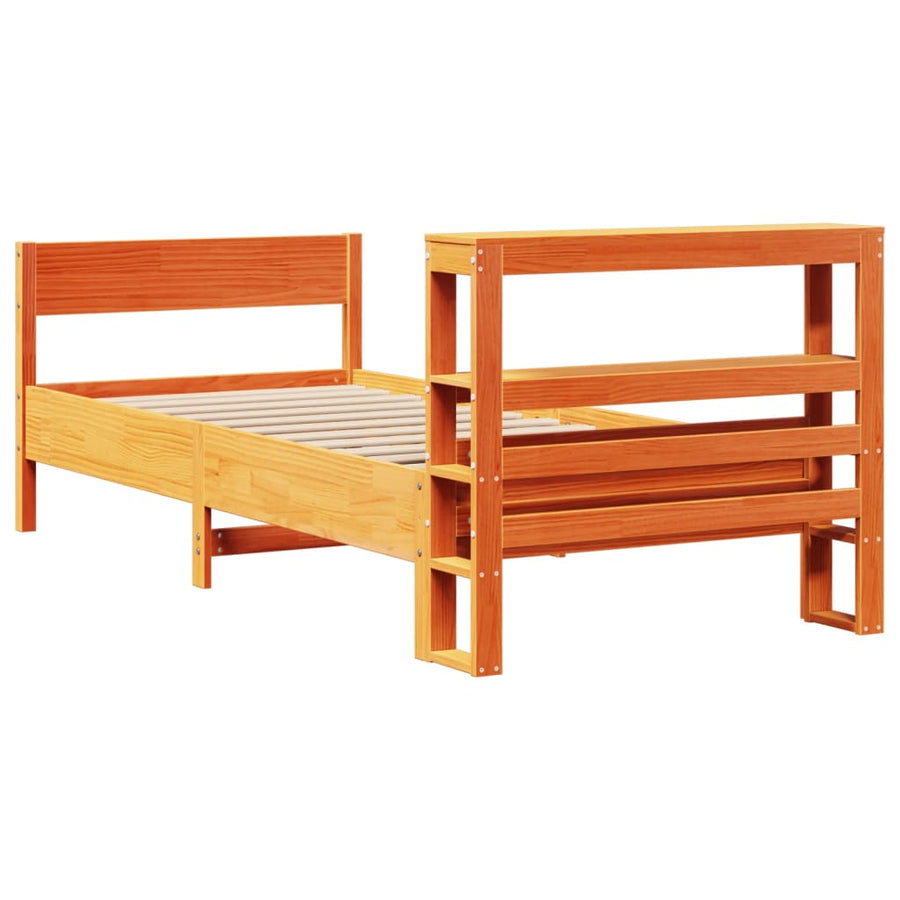 Bedframe zonder matras massief grenenhout wasbruin 75x190 cm