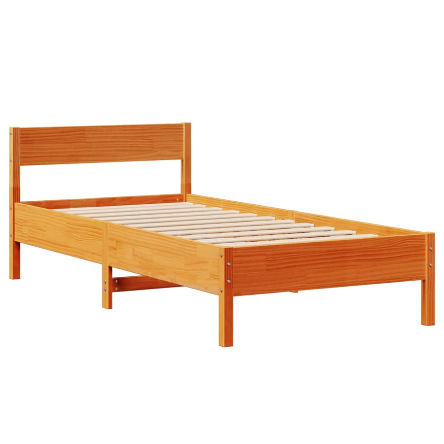 Bedframe zonder matras massief grenenhout wasbruin 75x190 cm
