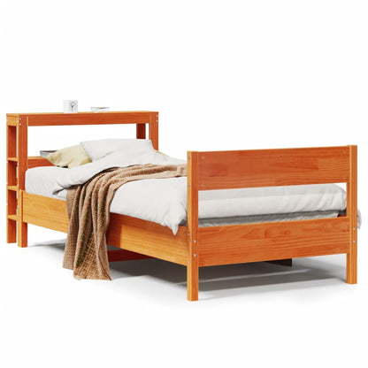 Bedframe zonder matras massief grenenhout wasbruin 75x190 cm
