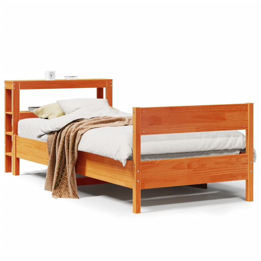Bedframe zonder matras massief grenenhout wasbruin 75x190 cm