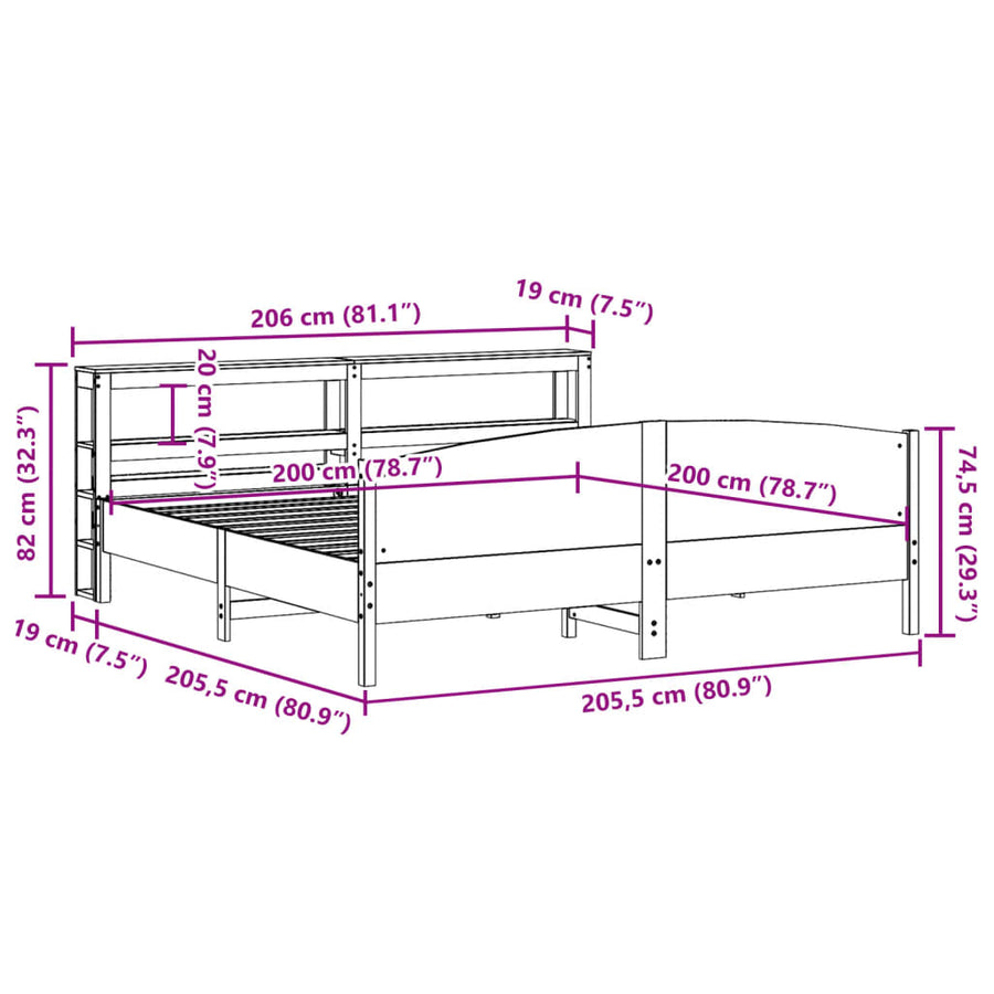 Bedframe zonder matras massief grenenhout wit 200x200 cm