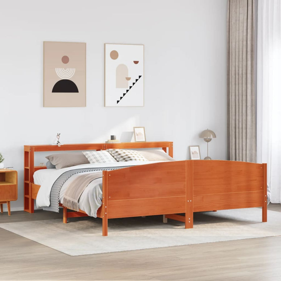 Bedframe zonder matras massief grenenhout wasbruin 200x200 cm