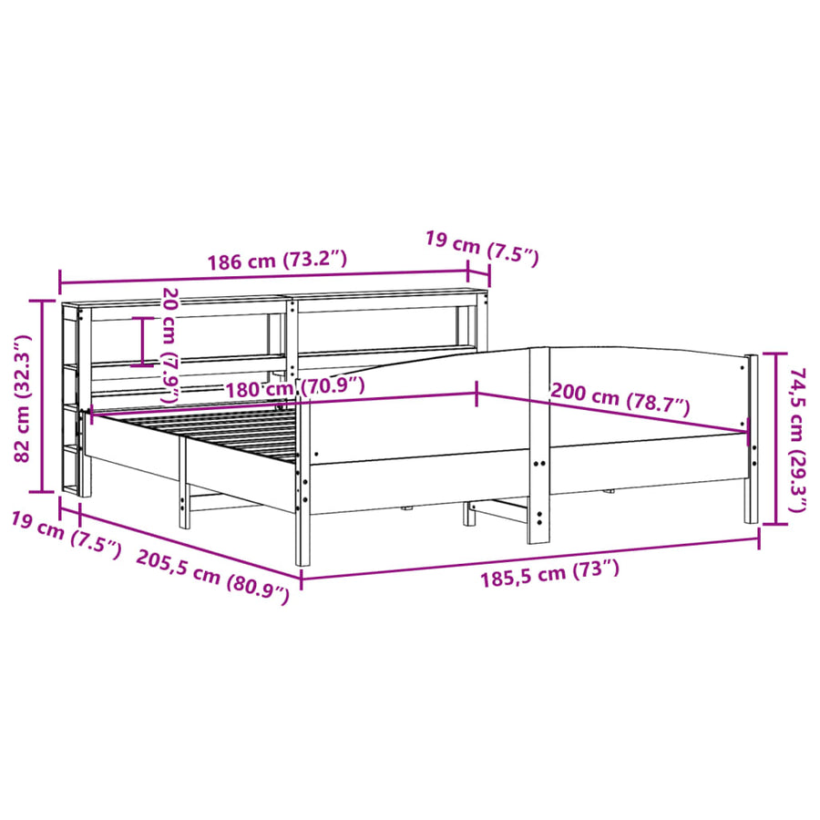 Bedframe zonder matras massief grenenhout wit 180x200 cm