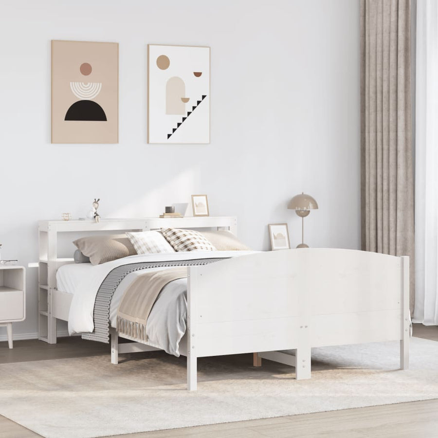 Bedframe zonder matras massief grenenhout wit 140x190 cm