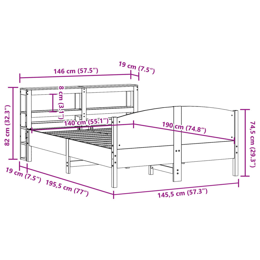 Bedframe zonder matras massief grenenhout wit 140x190 cm