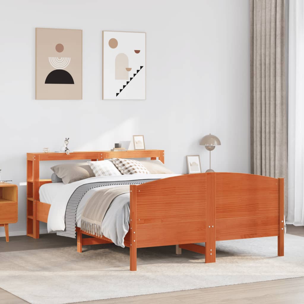 Bedframe zonder matras massief grenenhout wasbruin 135x190 cm