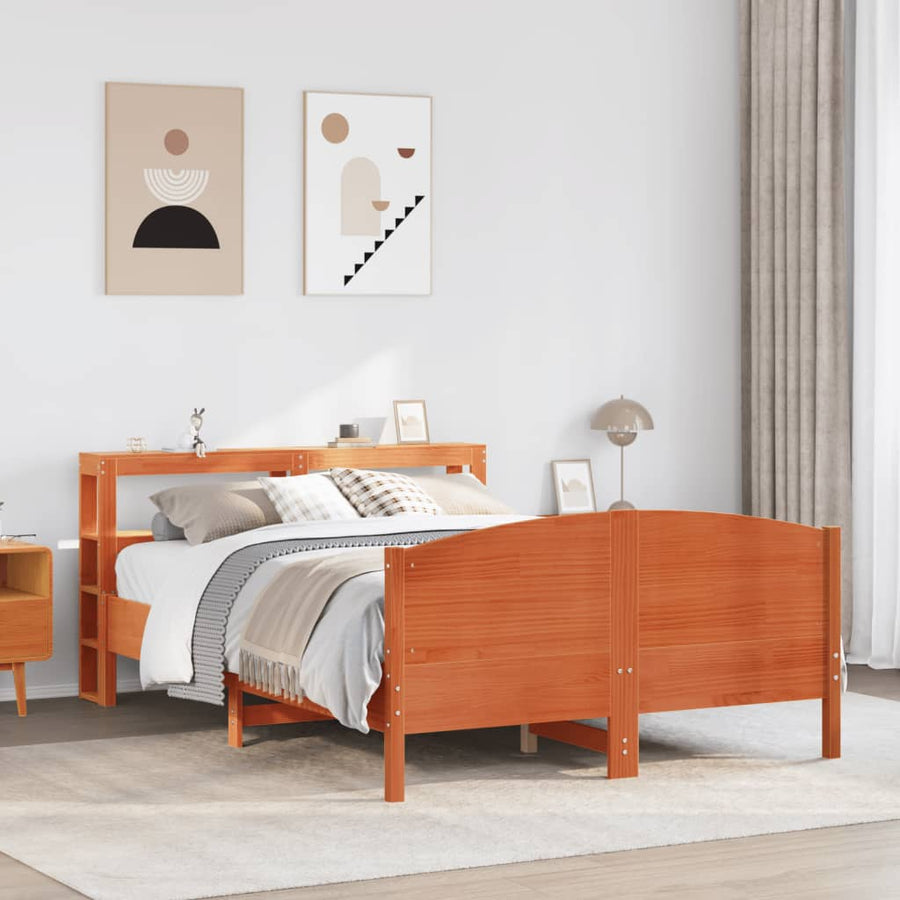Bedframe zonder matras massief grenenhout wasbruin 135x190 cm