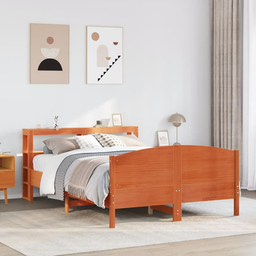 Bedframe zonder matras massief grenenhout wasbruin 120x190 cm