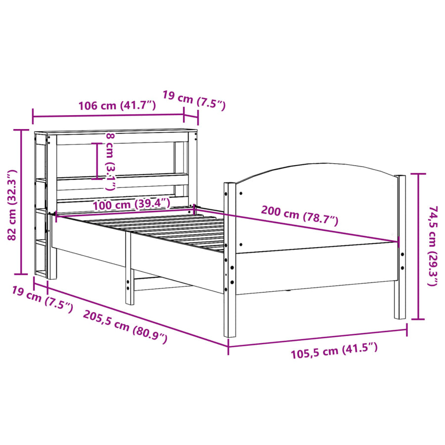 Bedframe zonder matras massief grenenhout wasbruin 100x200 cm