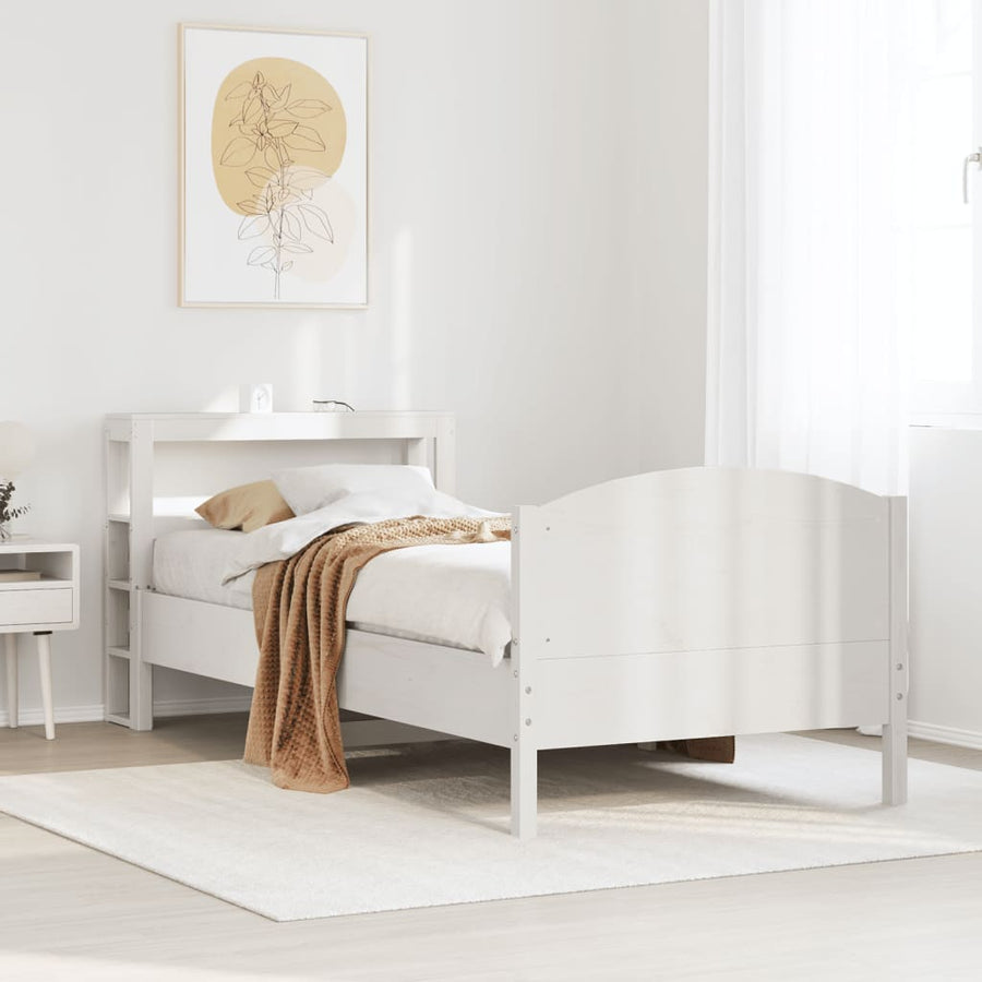 Bedframe zonder matras massief grenenhout wit 75x190 cm