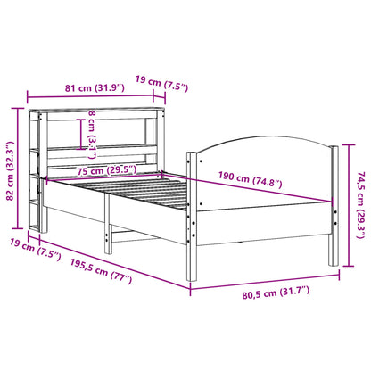 Bedframe zonder matras massief grenenhout wit 75x190 cm