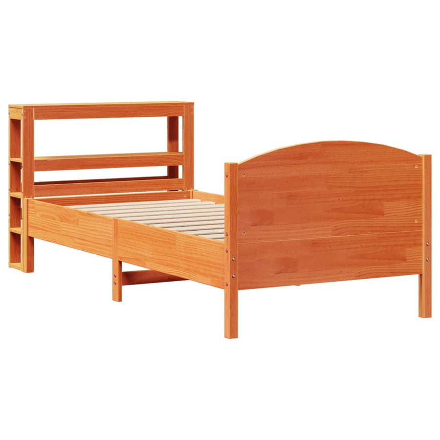 Bedframe zonder matras massief grenenhout wasbruin 75x190 cm