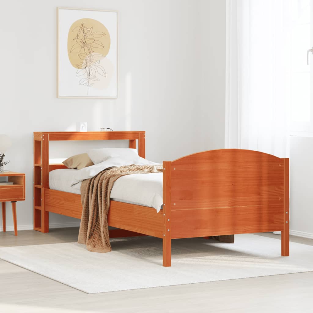 Bedframe zonder matras massief grenenhout wasbruin 75x190 cm