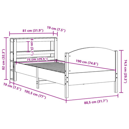 Bedframe zonder matras massief grenenhout wasbruin 75x190 cm