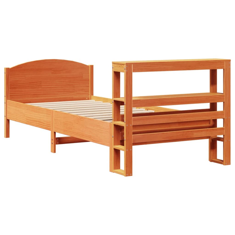 Bedframe zonder matras massief grenenhout wasbruin 75x190 cm