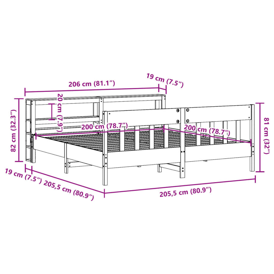 Bedframe zonder matras massief grenenhout wit 200x200 cm
