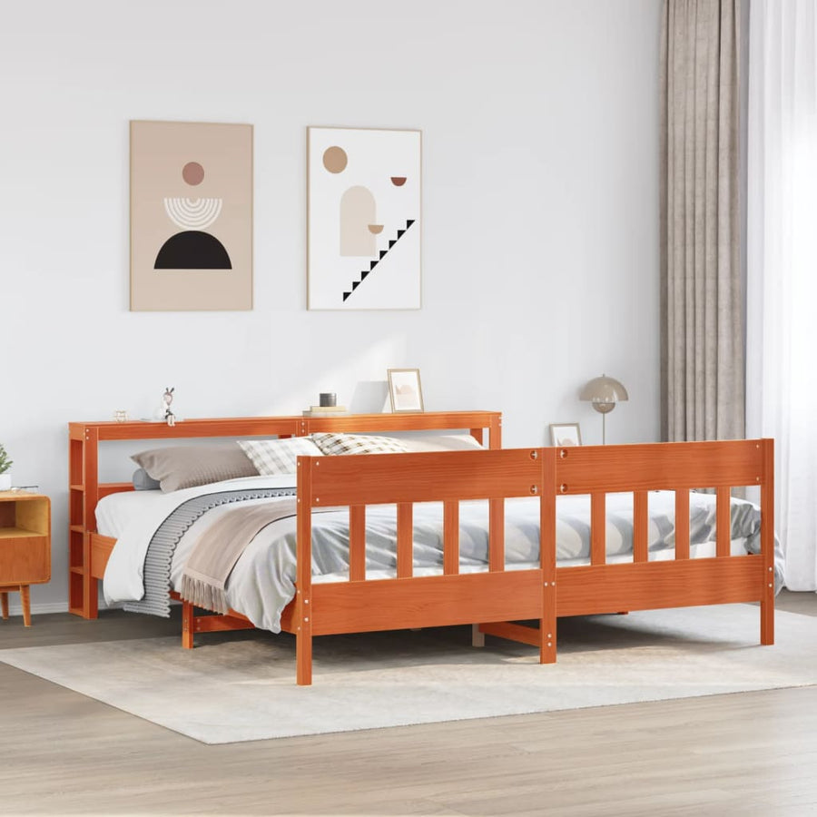 Bedframe zonder matras massief grenenhout wasbruin 200x200 cm