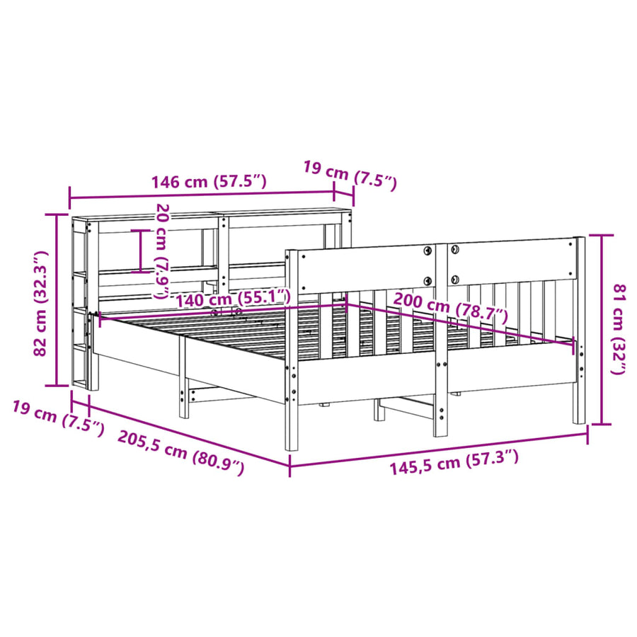Bedframe zonder matras massief grenenhout wasbruin 140x200 cm