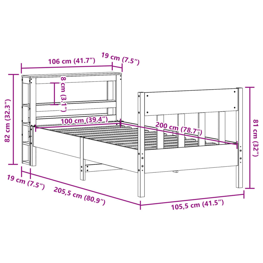 Bedframe zonder matras massief grenenhout wasbruin 100x200 cm