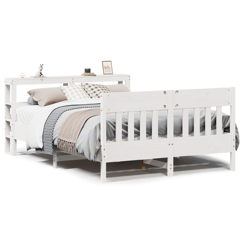 Bedframe zonder matras massief grenenhout wit 140x190 cm