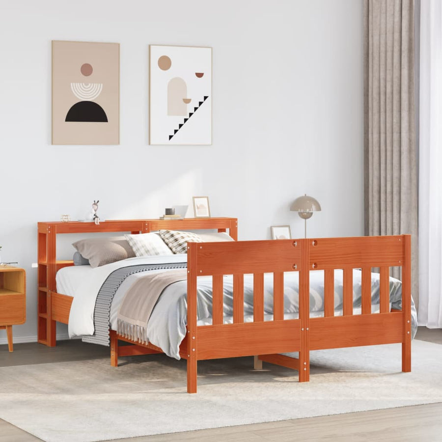 Bedframe zonder matras massief grenenhout wasbruin 135x190 cm