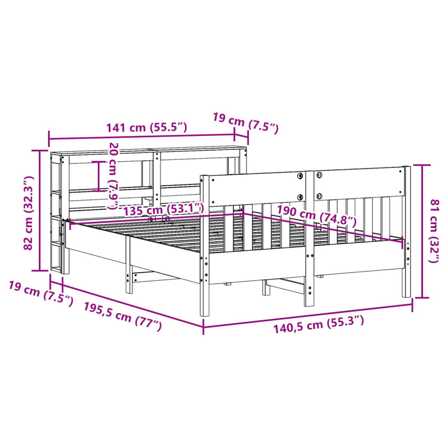 Bedframe zonder matras massief grenenhout wasbruin 135x190 cm