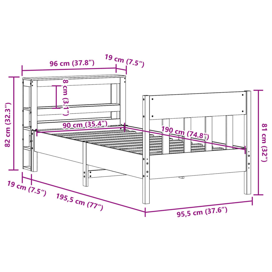 Bedframe zonder matras massief grenenhout 90x190 cm