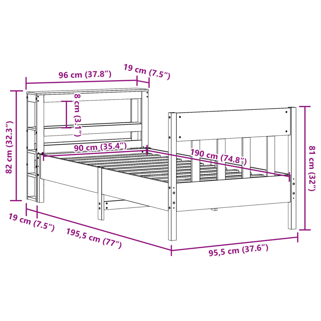 Bedframe Zonder Matras Massief Grenenhout 90 x 190 cm Wit