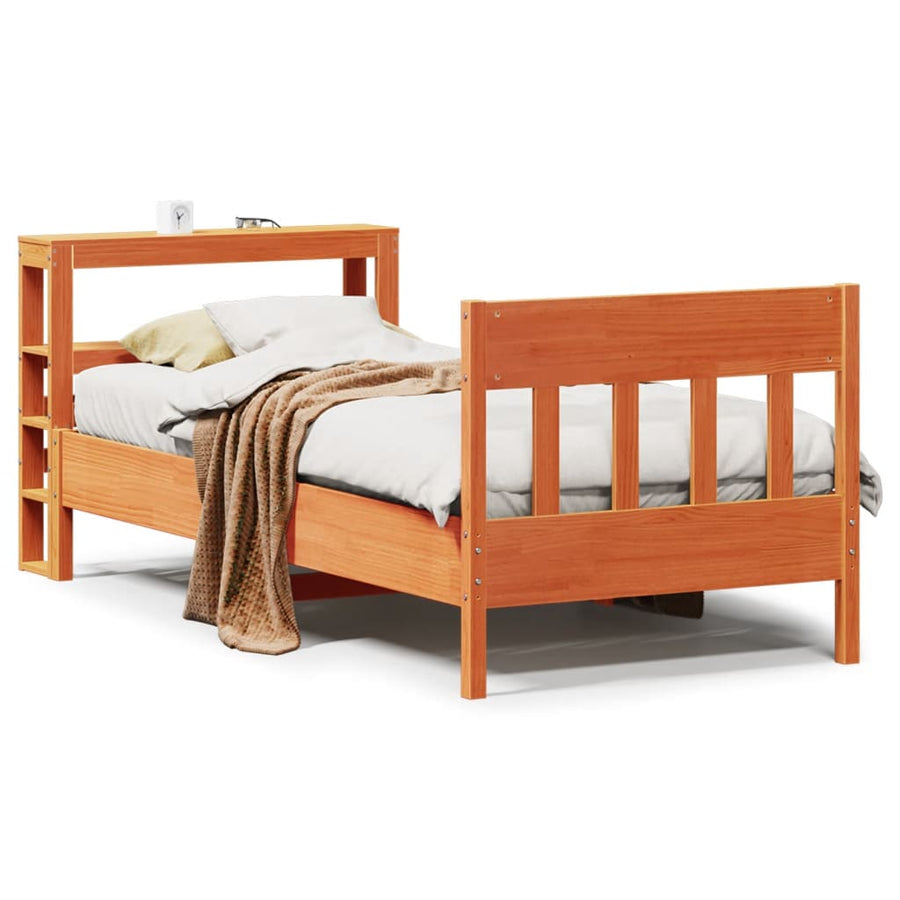 Bedframe zonder matras massief grenenhout wasbruin 75x190 cm