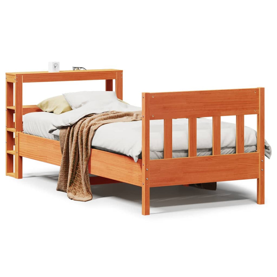 Bedframe zonder matras massief grenenhout wasbruin 75x190 cm