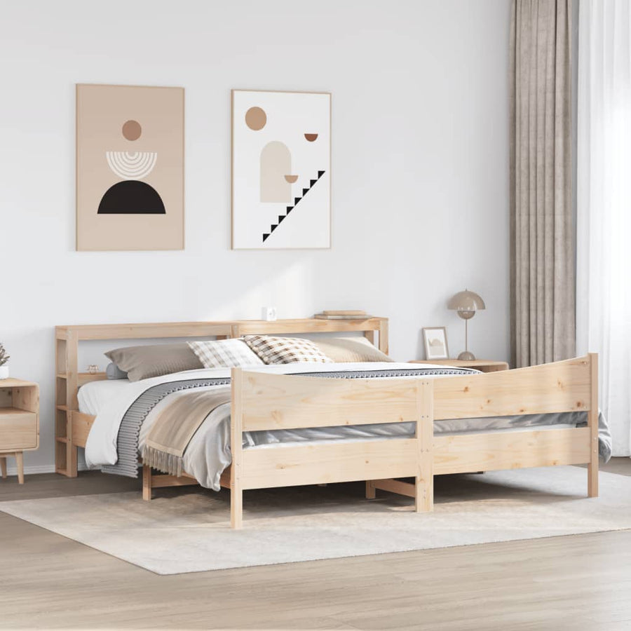 Bedframe Met Hoofdbord Massief Grenenhout 200 x 200 cm Naturel