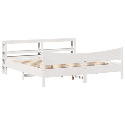 Bedframe met hoofdbord massief grenenhout wit 200x200 cm