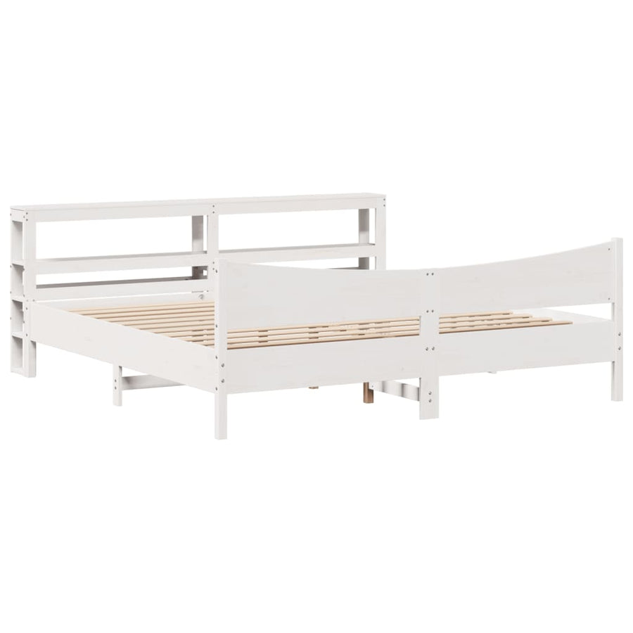 Bedframe met hoofdbord massief grenenhout wit 200x200 cm