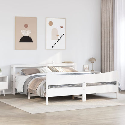Bedframe met hoofdbord massief grenenhout wit 200x200 cm