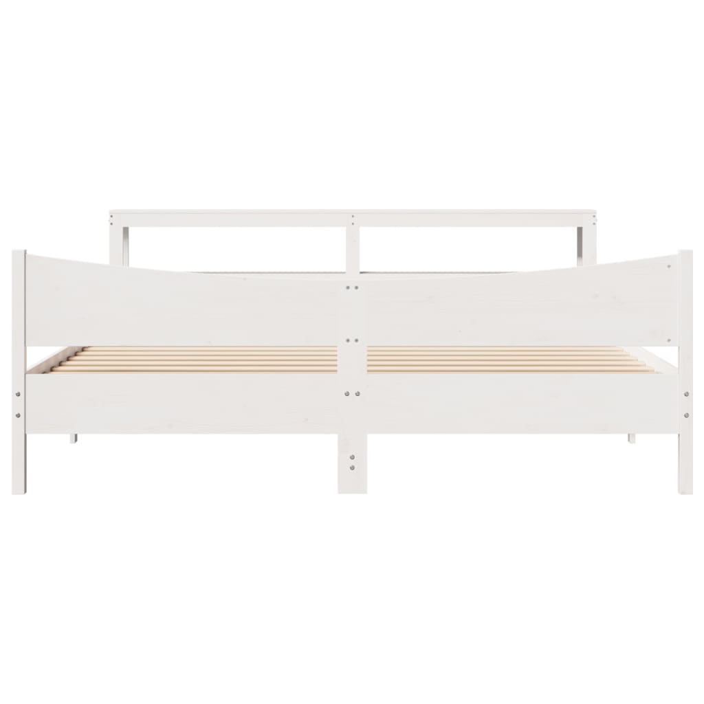Bedframe met hoofdbord massief grenenhout wit 200x200 cm